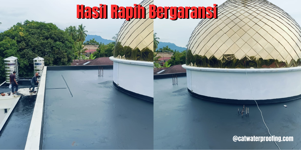 Hasil rapih bergaransi: pengerjaan waterproofing pada dak beton di sekitar kubah emas masjid